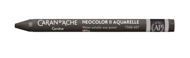 Pack of 10 Caran d'Ache Neocolor II sepia crayons, ideal for artists with rich pigment and versatile for dry and wet techniques.