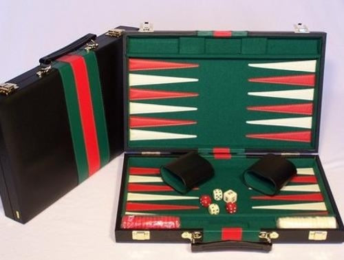 Backgammon, black vinyl case, 15
