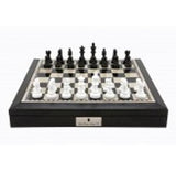 Dal Rossi 16 Chess Set Black and White with PU Leather Edge