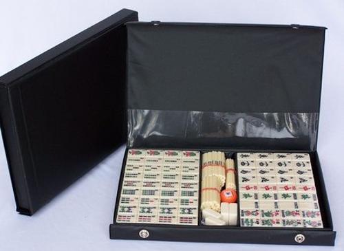 Mahjong Set with Counting Sticks, black vinyl case