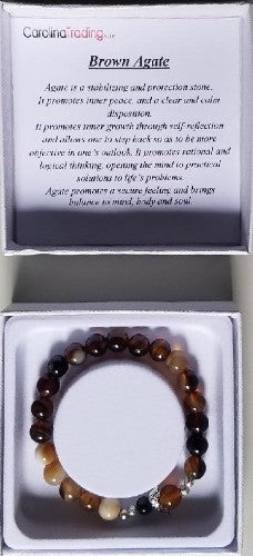 Handcrafted brown agate bracelet featuring unique color variations, symbolizing stability and adding elegance to any outfit.