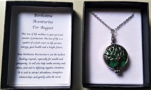 Birthstone necklace featuring 70cm Aventurine for August, symbolizing luck and emotional balance. Perfect elegant gift.