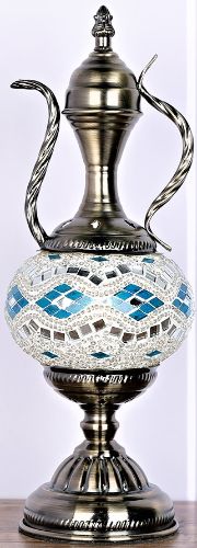 Teapot Shaped Mosaic Lamp - Blue / White (37cm)