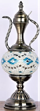 Teapot Shaped Mosaic Lamp - Blue / White (37cm)