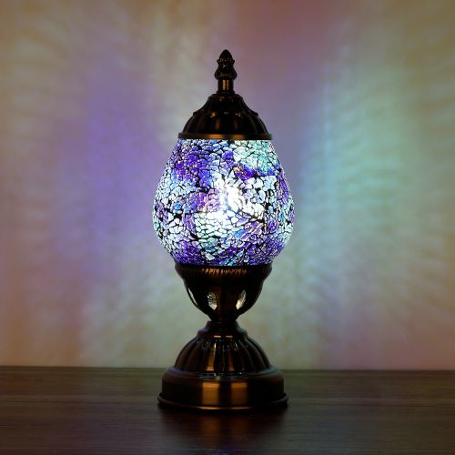 Turkish Oval Mosaic Lamp in dark, 16cm, featuring handcrafted intricate patterns for a unique home lighting solution.