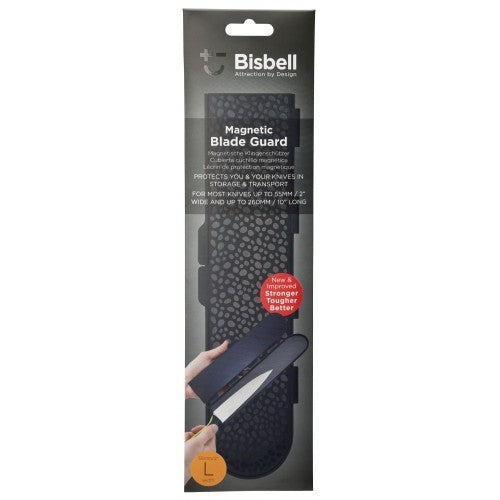 Black Bisbell Magnetic Knife Guard, 225mm long, protects knife blades up to 35mm wide, ensuring safety and sharpness.