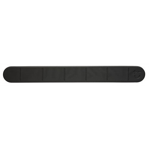 Soft-faced black magnetic knife rack with strong magnets, designed for light knives, adds fun to any kitchen.