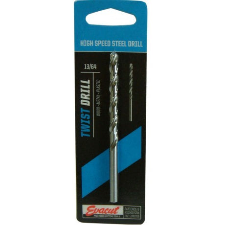 High-speed steel 3/32" drill bit for precision drilling in wood, metal, and plastics; carded for easy display.