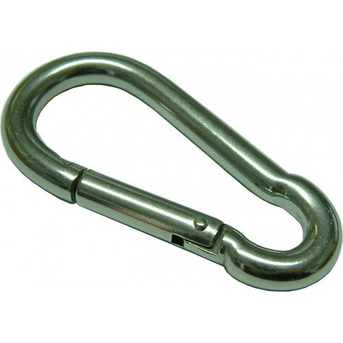 Stainless steel 4mm spring hook for secure fastening in DIY, outdoor, and industrial applications. Corrosion-resistant and lightweight.