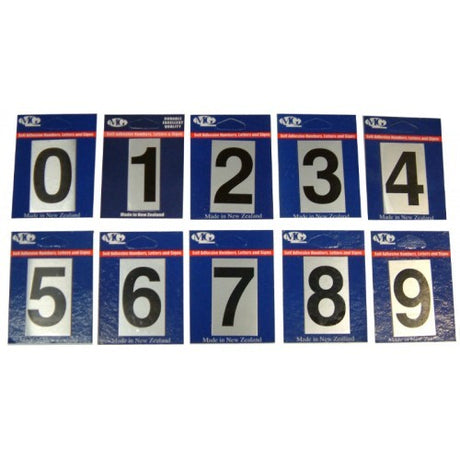 Self-adhesive aluminium number '6', 50mm high, stylishly marking letterboxes and displays, suitable for all-weather use.