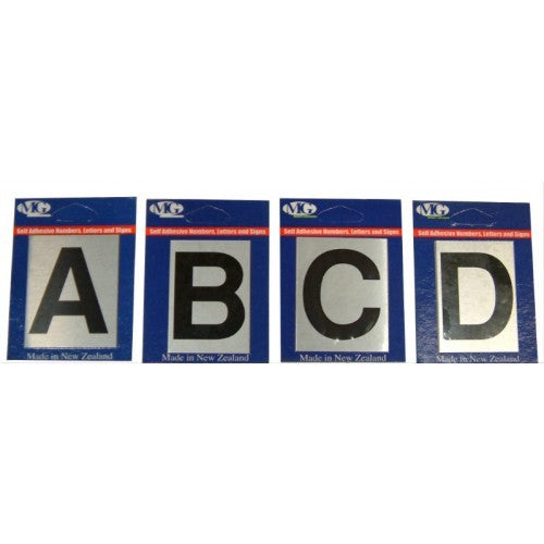 Self-adhesive aluminium letter 'A', 50mm high, ideal for enhancing address visibility on mailboxes and signage.