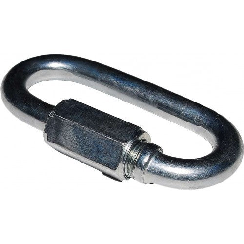 Steel quick link for 8mm chains, zinc-plated for corrosion resistance, ideal for secure connections in various applications.