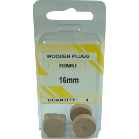 Wooden plug buttons made from premium rimu wood, 9mm, ideal for covering recessed screw holes in furniture and cabinets. Pack of 8.