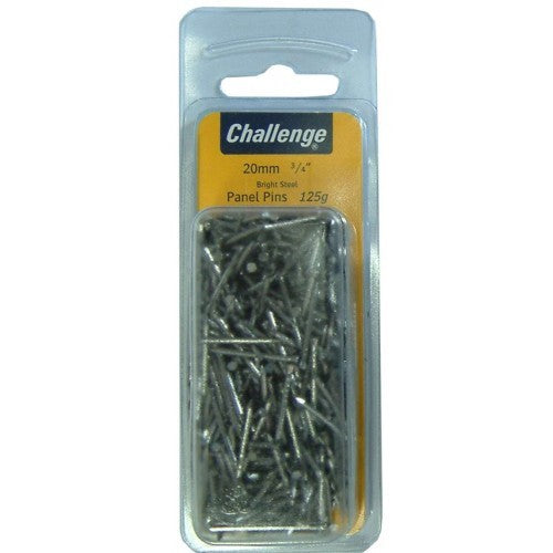 Zinc plated 13mm fine gauge panel pins in a blister pack for delicate woodworking tasks, 100 grams total.