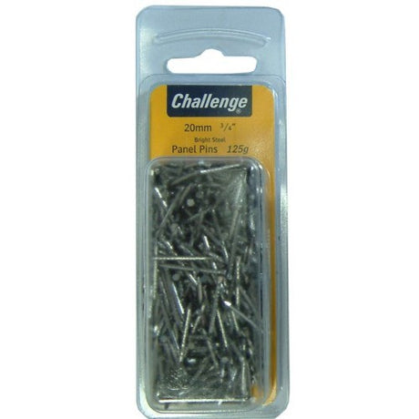 Fine gauge zinc plated panel pins in a 100g blister pack, ideal for delicate woodworking tasks.