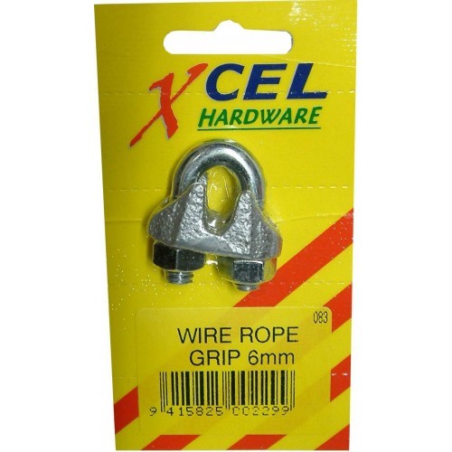 Galvanized wire rope grip for outdoor use, compatible with 5mm wire, allows quick insertion and loop terminations.