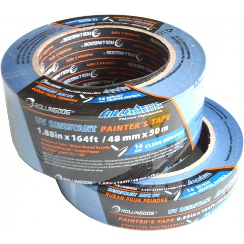 Versatile 24mm x 50m masking tape for sharp edges and clean lines, easily removable without residue, ideal for painting and crafting.