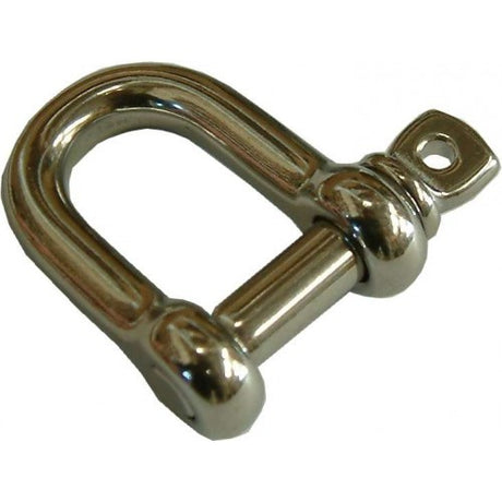 Stainless steel D shackle, 3/16 inch diameter, standard round section, designed for secure connections and durable use.