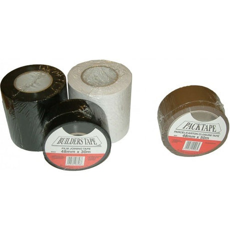 Durable black plastic insulation tape (72mm x 30m) with strong adhesive, ideal for agriculture and HVAC sealing applications.