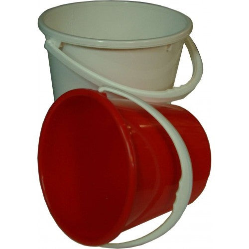 Heavy-duty 20L white bucket with plastic handle, ideal for cleaning, gardening, and storage, made in New Zealand.