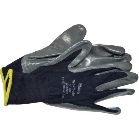 Viking Workmate Nitrile Glove XL pack featuring durable, chemical-resistant gloves for various industrial and DIY tasks.