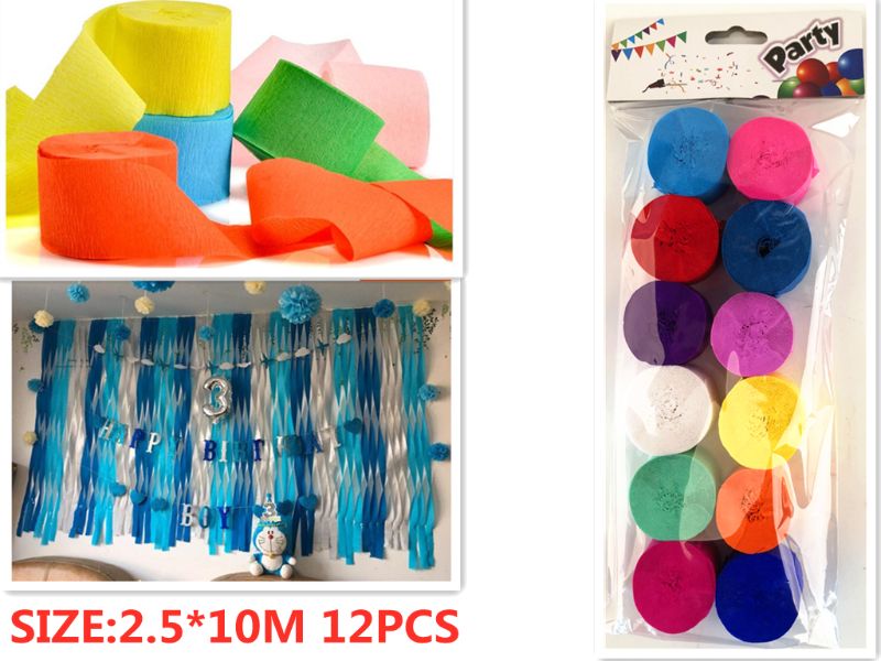 CREPE STREAMERS - 2.5 x 10M (12 Packs)