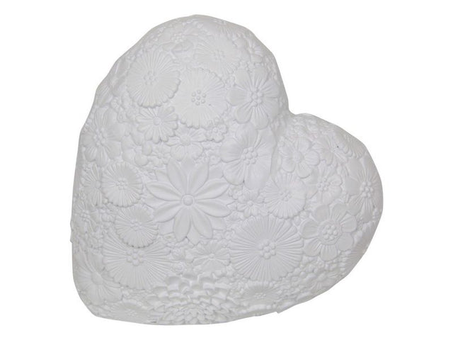 White 22cm Floral Heart Ornament, featuring a delicate design for romantic home decor and versatile year-round display.