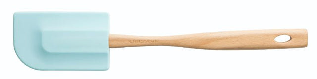 Chasseur Large Spatula in Duck Egg Blue features a silicone head and ergonomic beech wood handle, perfect for cooking and baking.