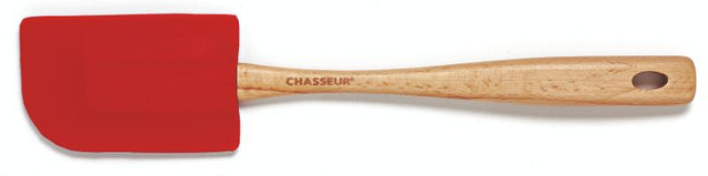 Chasseur Large Spatula in vibrant Red, featuring a silicone head and elegant wooden handle for versatile cooking.