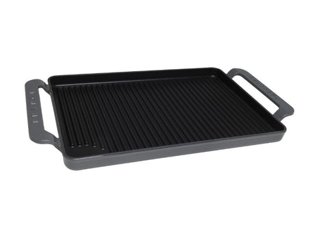 Chasseur 24cm Rectangular Grill in Caviar, premium cast iron for grilling meats and veggies with professional-grade results.