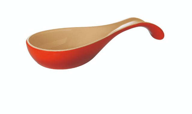 Vibrant red Chasseur La Cuisson Spoon Rest, ideal for keeping countertops mess-free, oven-safe up to 220°C, and easy to clean.