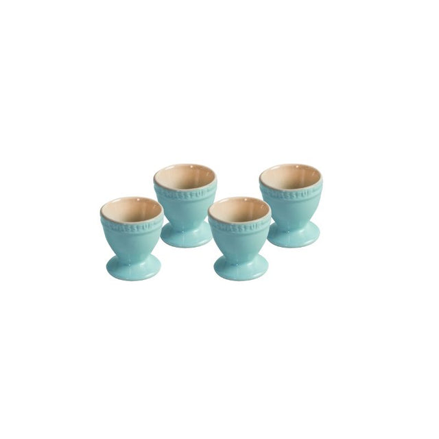 Chasseur Duck Egg Blue Egg Cups set of 4, elegant stoneware design for soft or hard-boiled eggs, microwave and dishwasher safe.