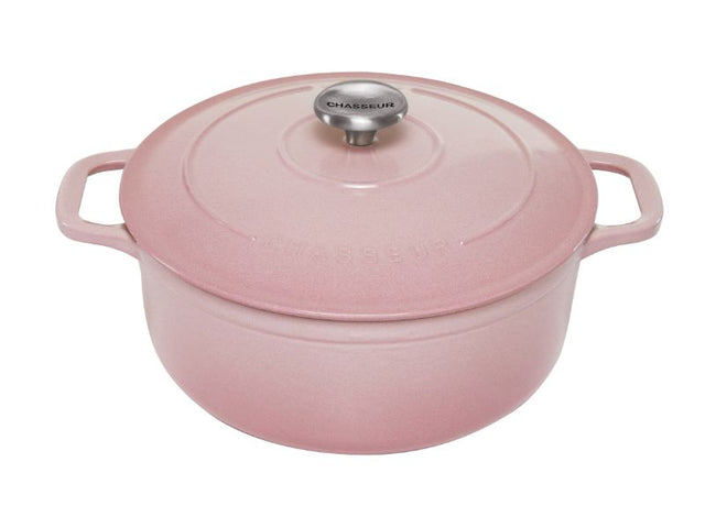 Chasseur 24cm Round French Oven in Cherry Blossom, perfect for slow cooking and serving six, handcrafted in France.