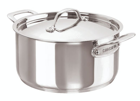 Chasseur Maison Casserole (24cm/5.1L) in stainless steel, featuring a domed lid, curved handles, and suitable for all cooktops.