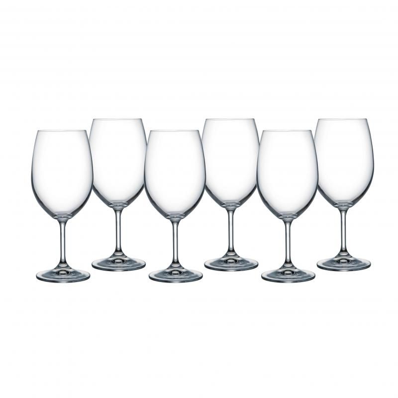 Set of 6 Bohemia Lara wine glasses, 540ml each, elegant crystal design enhances red wine flavors; dishwasher safe.