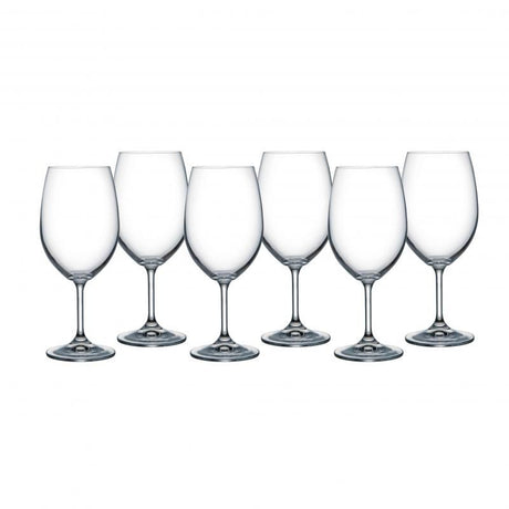 Set of 6 Bohemia Lara wine glasses, 540ml each, elegant crystal design enhances red wine flavors; dishwasher safe.