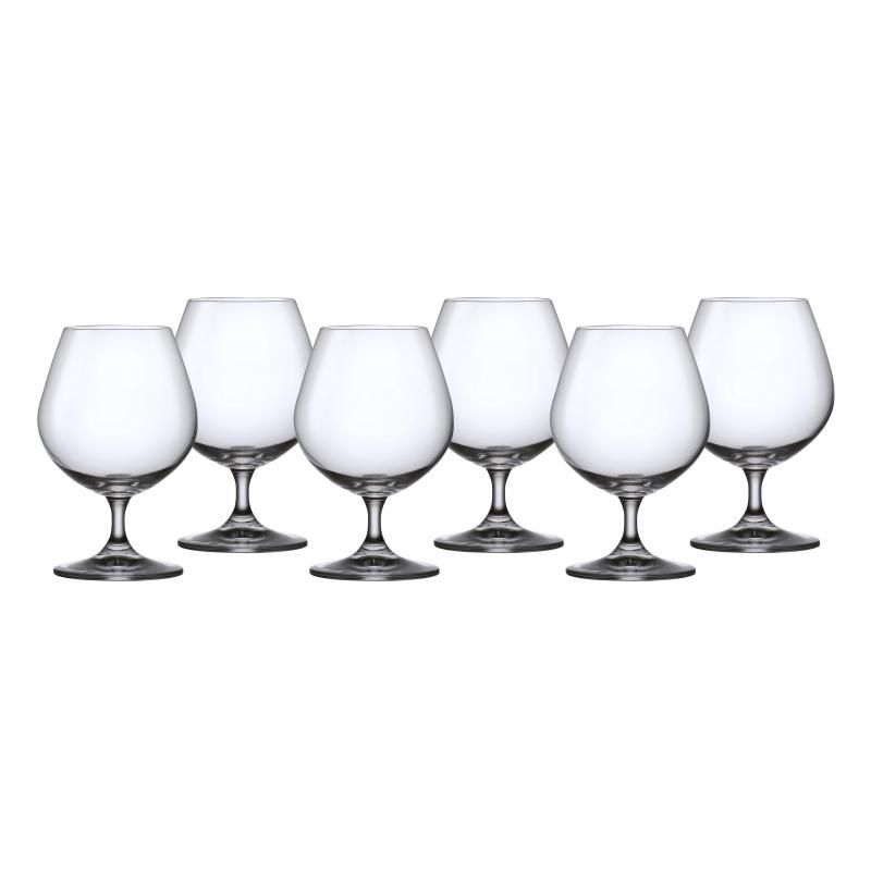 Set of 6 elegant 400ml Bohemia Lara brandy glasses, crafted from lead-free crystal for enhanced flavor and sophisticated design.