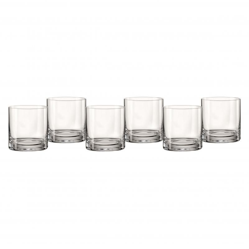Set of 6 Bohemia Crystal whiskey glasses, 280ml, featuring an elegant design for sipping neat whiskey or cocktails.