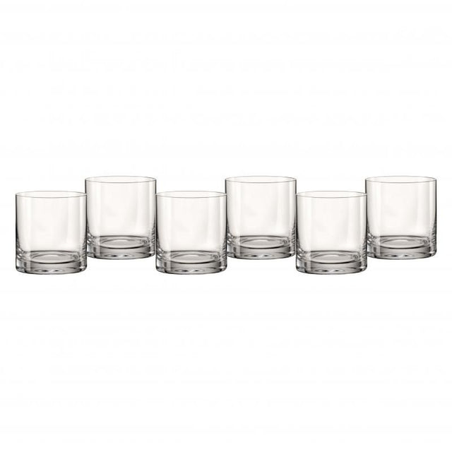 Set of 6 Bohemia Crystal whiskey glasses, 280ml, featuring an elegant design for sipping neat whiskey or cocktails.