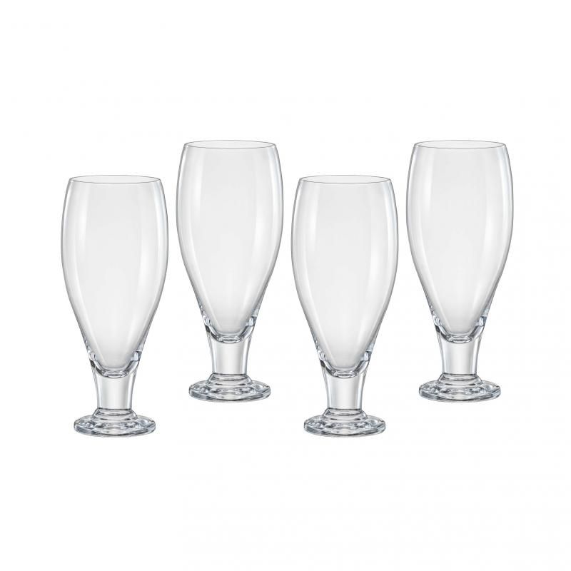 Set of 4 elegant 380ml Bohemia beer glasses, crafted from lead-free crystal with polished rims for smooth sipping.