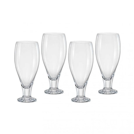 Set of 4 elegant 380ml Bohemia beer glasses, crafted from lead-free crystal with polished rims for smooth sipping.