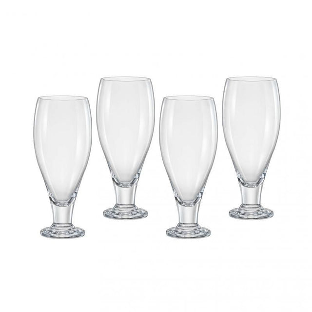 Set of 4 elegant 380ml Bohemia beer glasses, crafted from lead-free crystal with polished rims for smooth sipping.