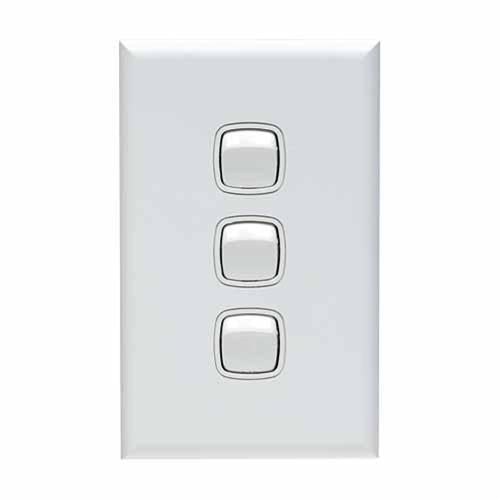 HPM Excel 3 Gang Light Switch 117mm X 73mm Matt White