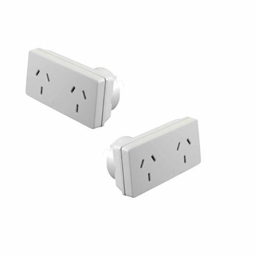 HPM Slimline Double Adaptor 240V White Pack of 2
