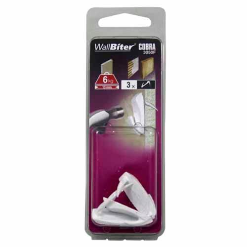 Cobra Large Picture Hooks For Plasterboard And Timber 3 Pack White Pack of 3