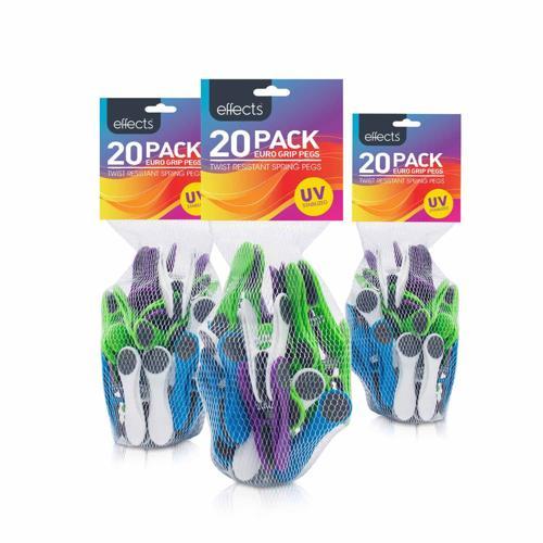 Effects Euro Grip Spring Pegs 260mm 80mm 75mm Assorted Colours Pack of 20