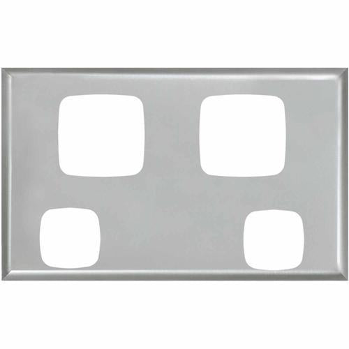 HPM Excel Double Power Point Cover Plate Vertical 117mm 73mm Matt Silver