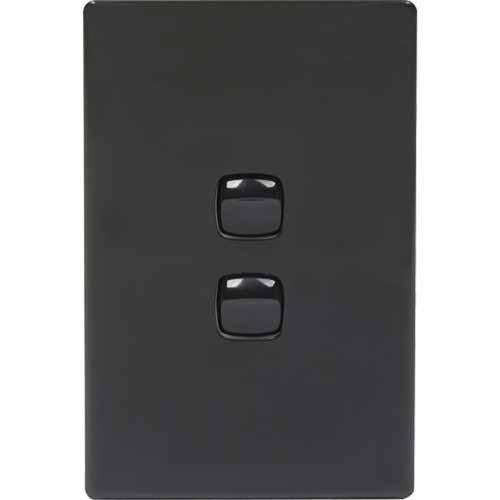 HPM Linea Light Switch 2 Gang 127mm X 82mm Black