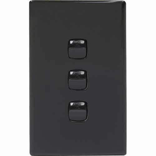 HPM Linea Light Switch 3 Gang 127mm X 82mm Black