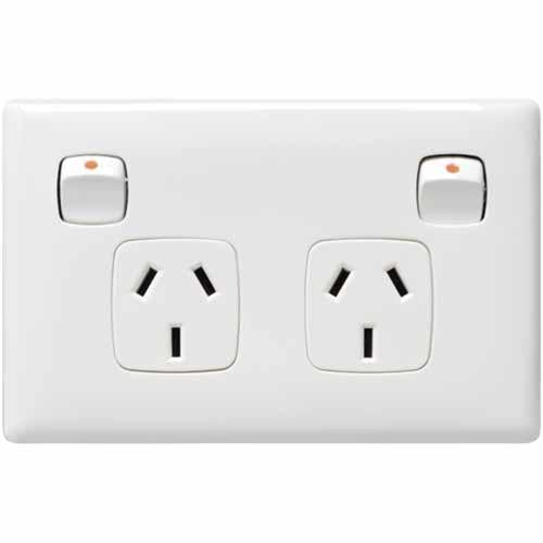 HPM Linea Horizontal Double Powerpoint 10 Amp White